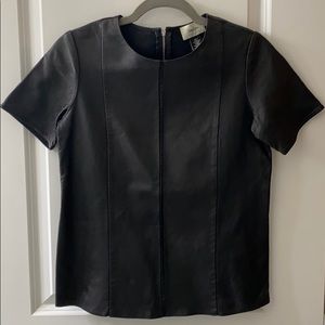 Neiman Marcus Black Leather short-sleeve top small
